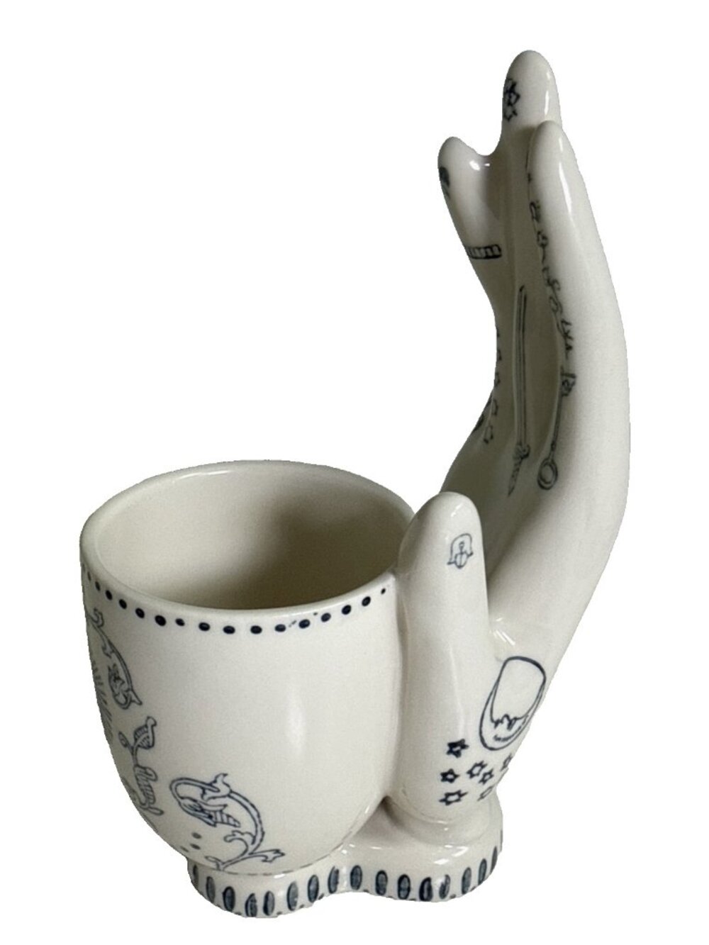 Anthropologie Lavinia Blue Ivory Ceramic Hand Pencil Cup 7" SOLD OUT - Picture 7 of 13